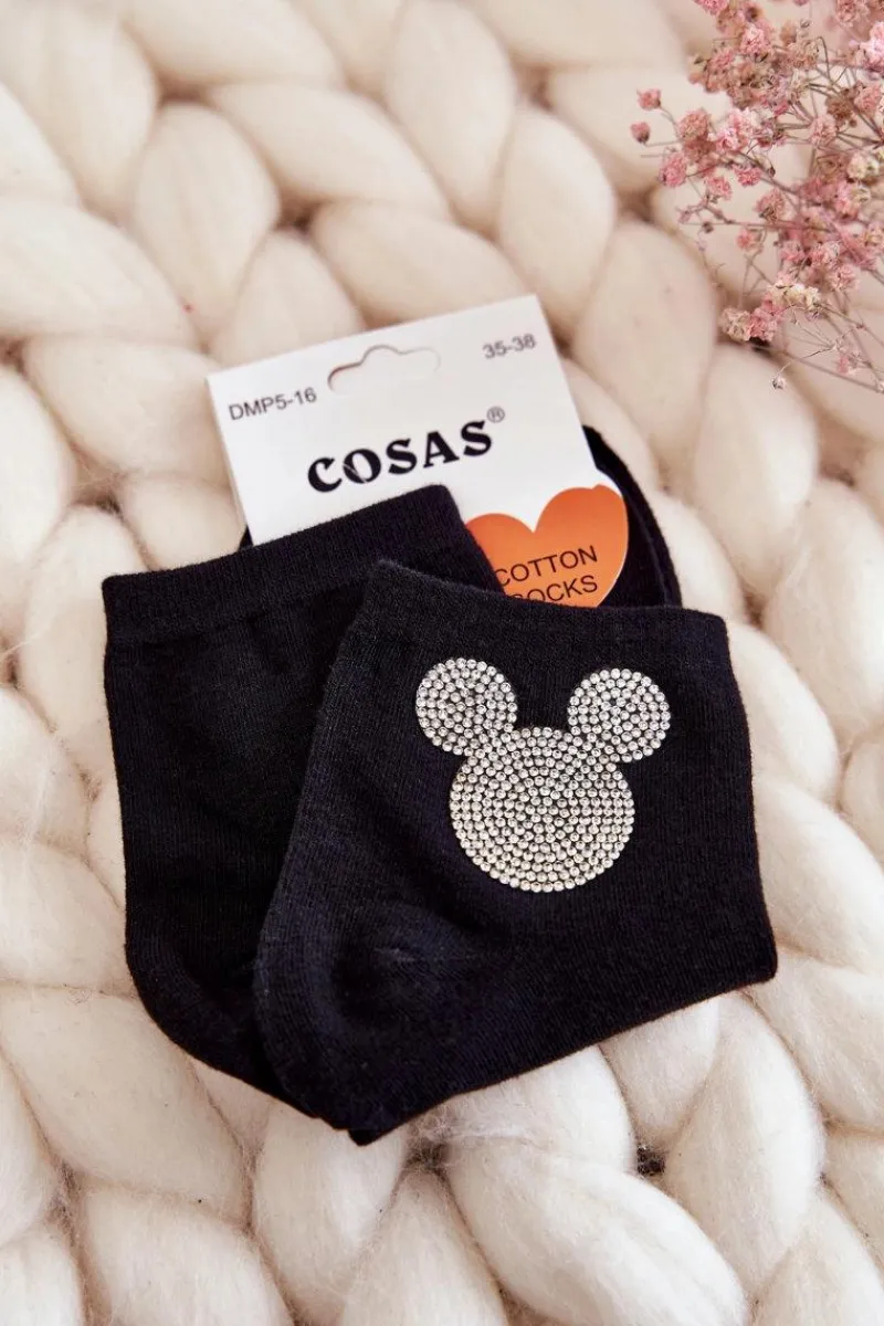Skarpetki|Skarpetki>COSAS Damskie Bawełniane Skarpetki Z Cyrkoniami Czarne