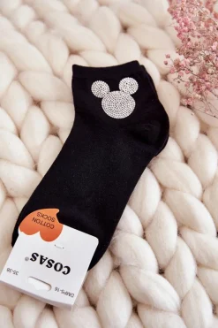 Skarpetki|Skarpetki>COSAS Damskie Bawełniane Skarpetki Z Cyrkoniami Czarne