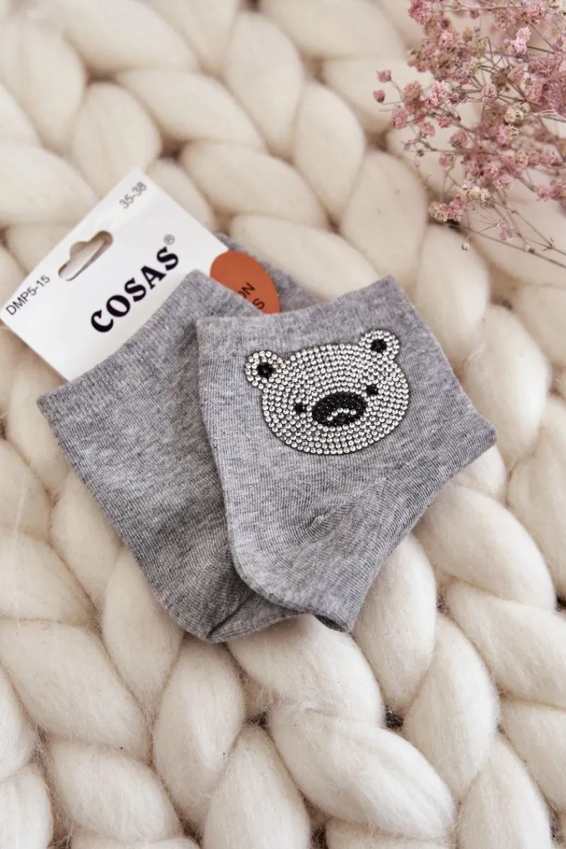 Skarpetki|Skarpetki>COSAS Damskie Bawełniane Skarpetki Z Misiem Szare