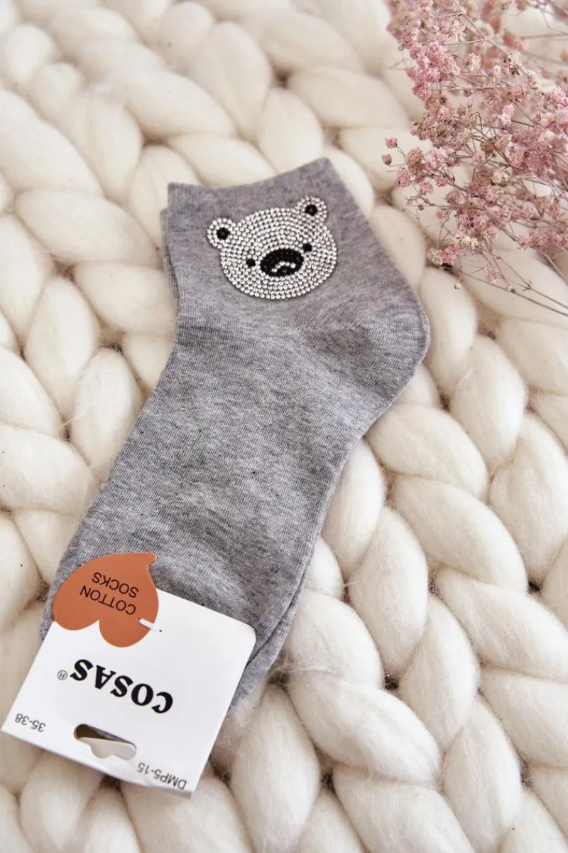 Skarpetki|Skarpetki>COSAS Damskie Bawełniane Skarpetki Z Misiem Szare