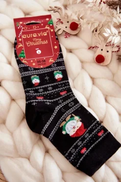 Clearance Damskie Bawełniane Świąteczne Skarpety Skrzaty Czarne Skarpetki|Skarpetki