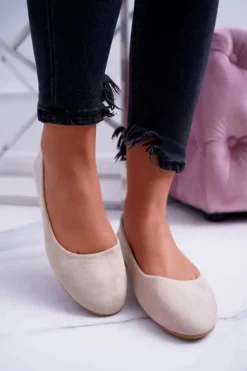 Baleriny Klasyczne>Boto Damskie Beżowe Baleriny Zamsz Mickey