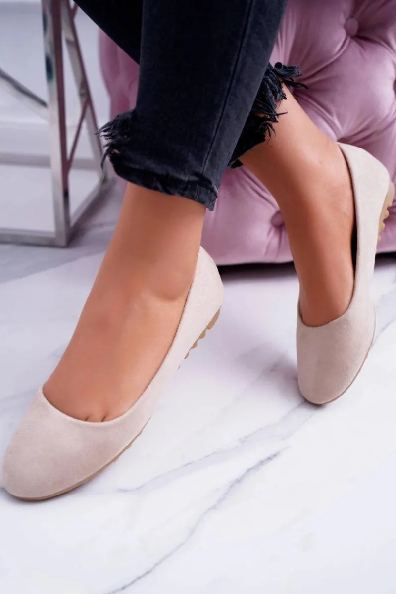 Baleriny Klasyczne>Boto Damskie Beżowe Baleriny Zamsz Mickey