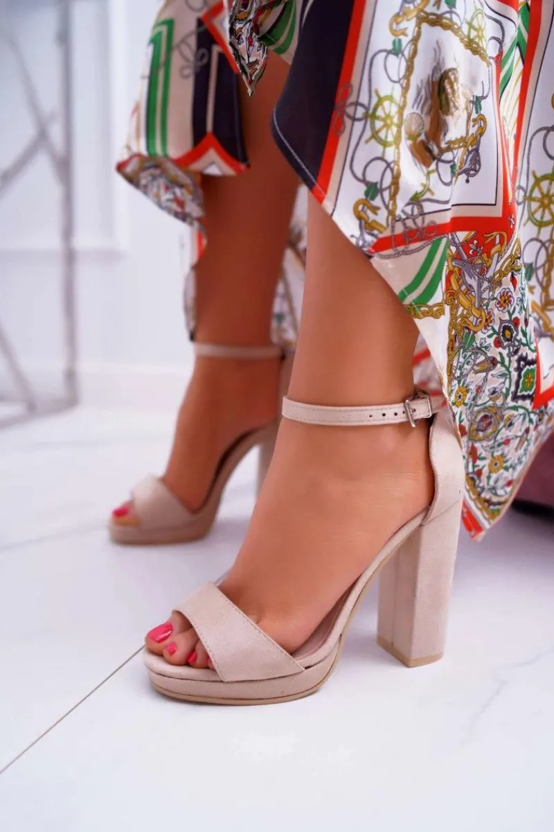 Clearance Boto Damskie Beżowe Sandały Na Słupku Platforma Debora