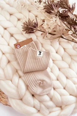 Aura.via Damskie Bezuciskowe Prążkowane Skarpetki Beżowe