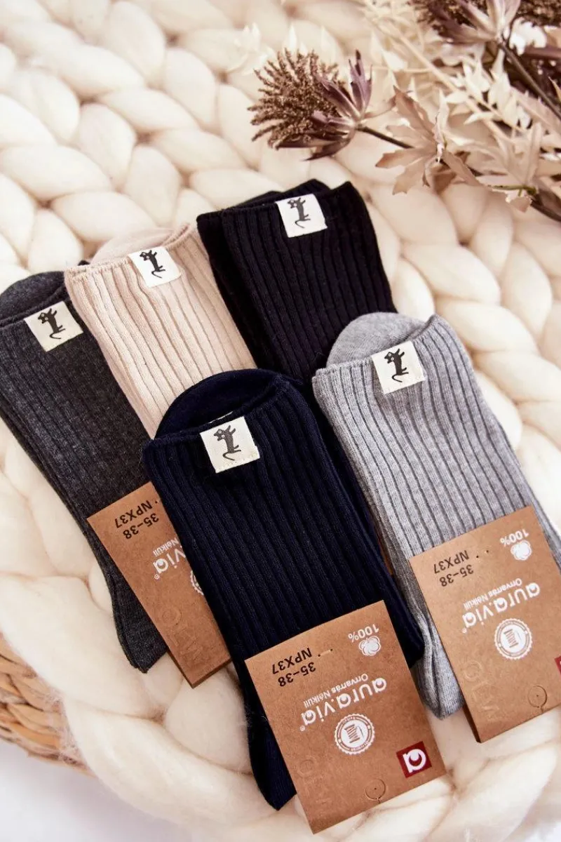 New Aura.via Damskie Bezuciskowe Prążkowane Skarpetki Granatowe