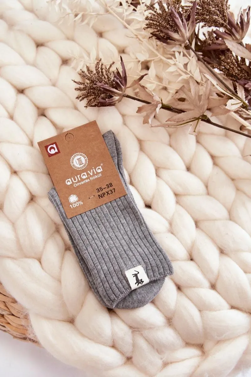 Discount Aura.via Damskie Bezuciskowe Prążkowane Skarpetki Jasnoszare