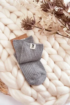 Discount Aura.via Damskie Bezuciskowe Prążkowane Skarpetki Jasnoszare