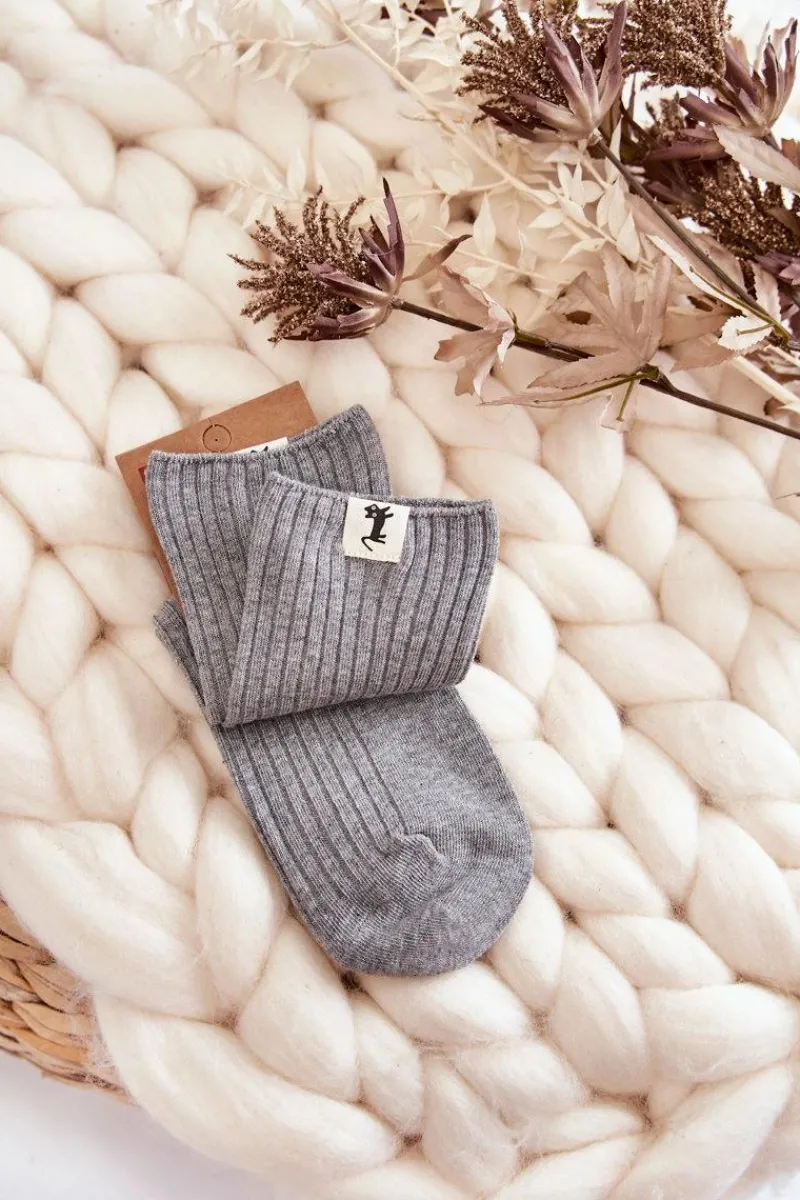 Discount Aura.via Damskie Bezuciskowe Prążkowane Skarpetki Jasnoszare