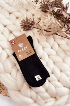 Best Aura.via Damskie Bezuciskowe Prążkowane Skarpetki Czarne