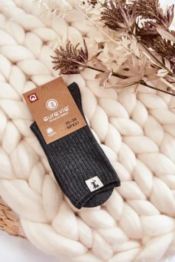 Hot Aura.via Damskie Bezuciskowe Prążkowane Skarpetki Ciemnoszare