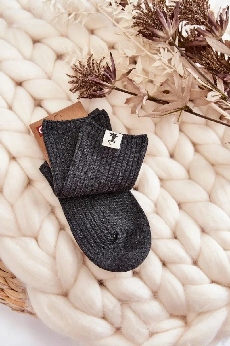 Hot Aura.via Damskie Bezuciskowe Prążkowane Skarpetki Ciemnoszare