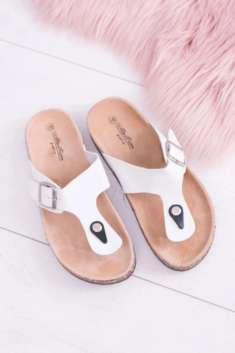 Klapki Korkowe|Klapki Damskie Japonki>Boto Damskie Białe Japonki Klapki na Korku Florines