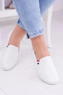 Półbuty Skórzane|Mokasyny Damskie Skórzane>Boto Damskie Białe Skórzane Tenisówki Bellara