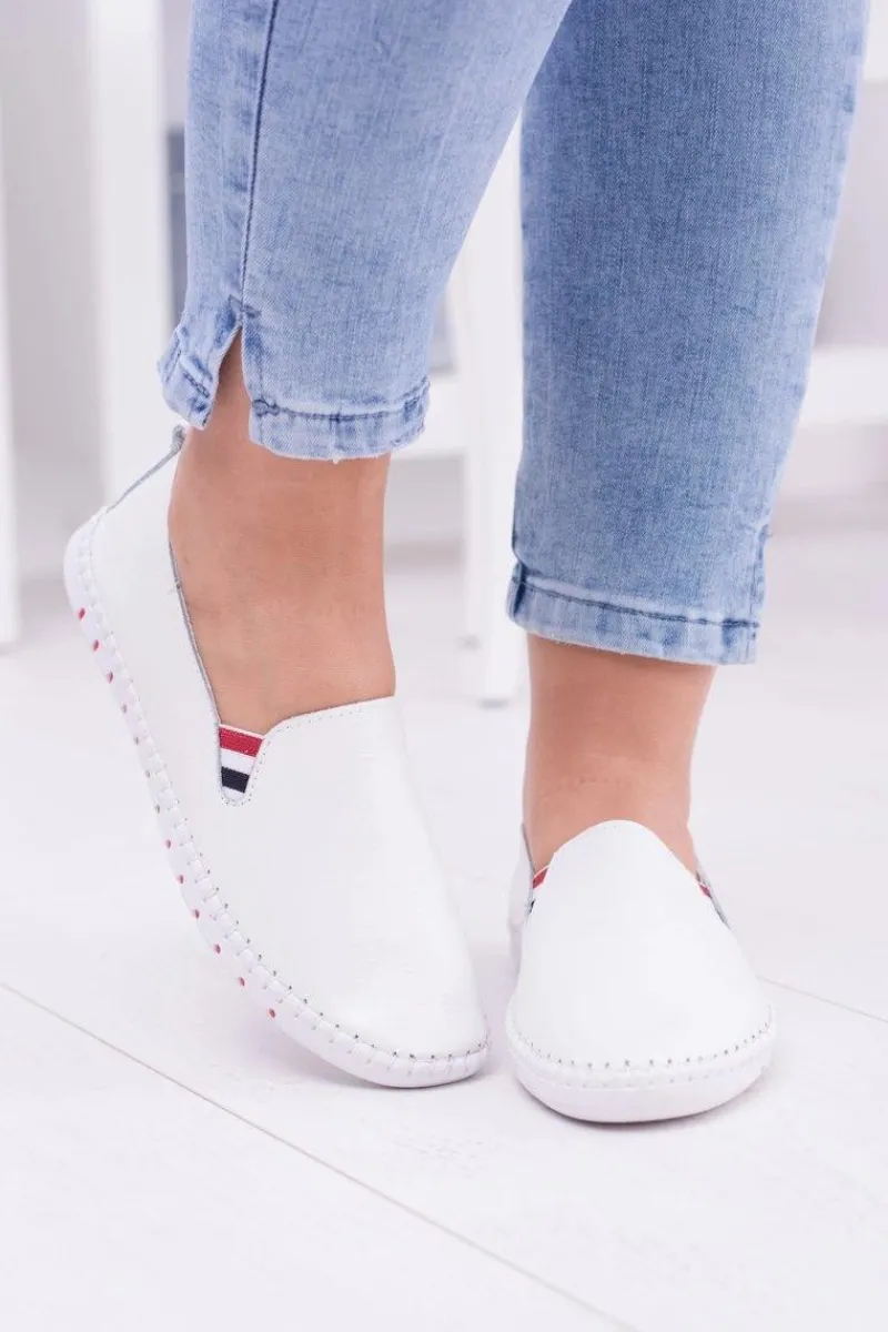 Półbuty Skórzane|Mokasyny Damskie Skórzane>Boto Damskie Białe Skórzane Tenisówki Bellara
