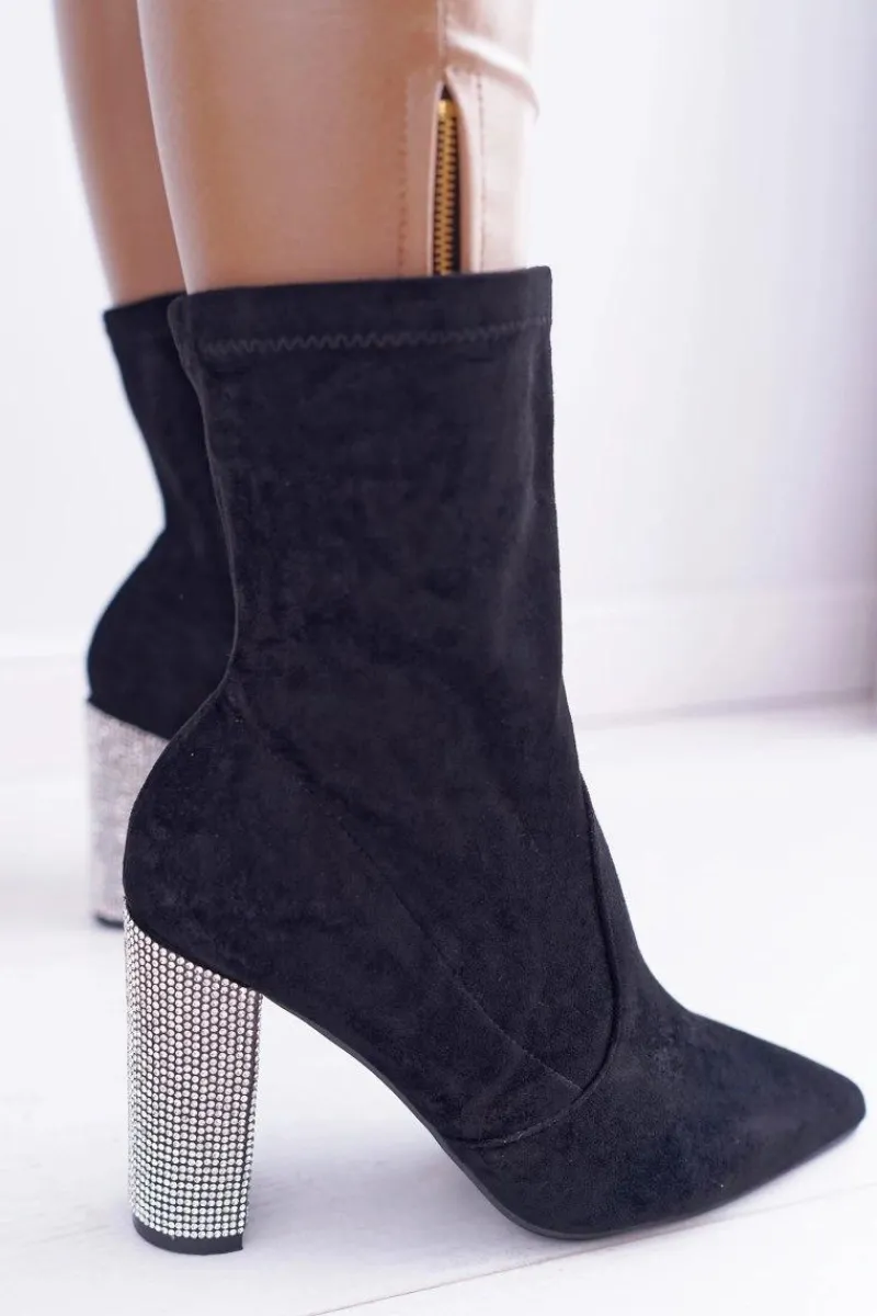 New Boto Damskie Botki Czarne Na Słupku Zamszowe Hendo