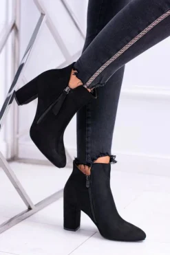 Online Boto Damskie Botki Czarne na Słupku Zamszowe Egida