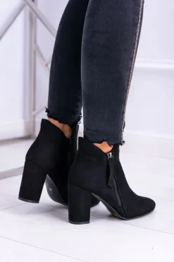 Online Boto Damskie Botki Czarne na Słupku Zamszowe Egida