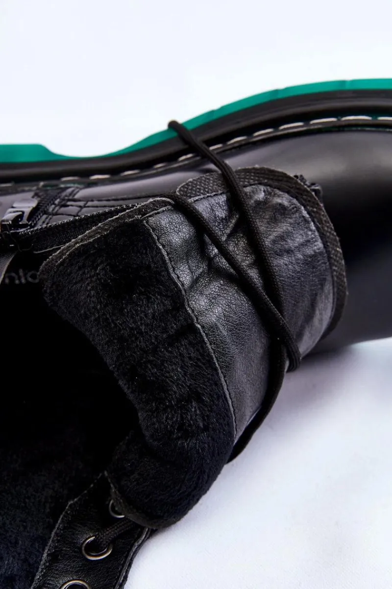 Botki Ocieplane|Botki Sznurowane>Evento Damskie Botki Glany Sznurowane Z Zieloną Podeszwą Czarne Trinah