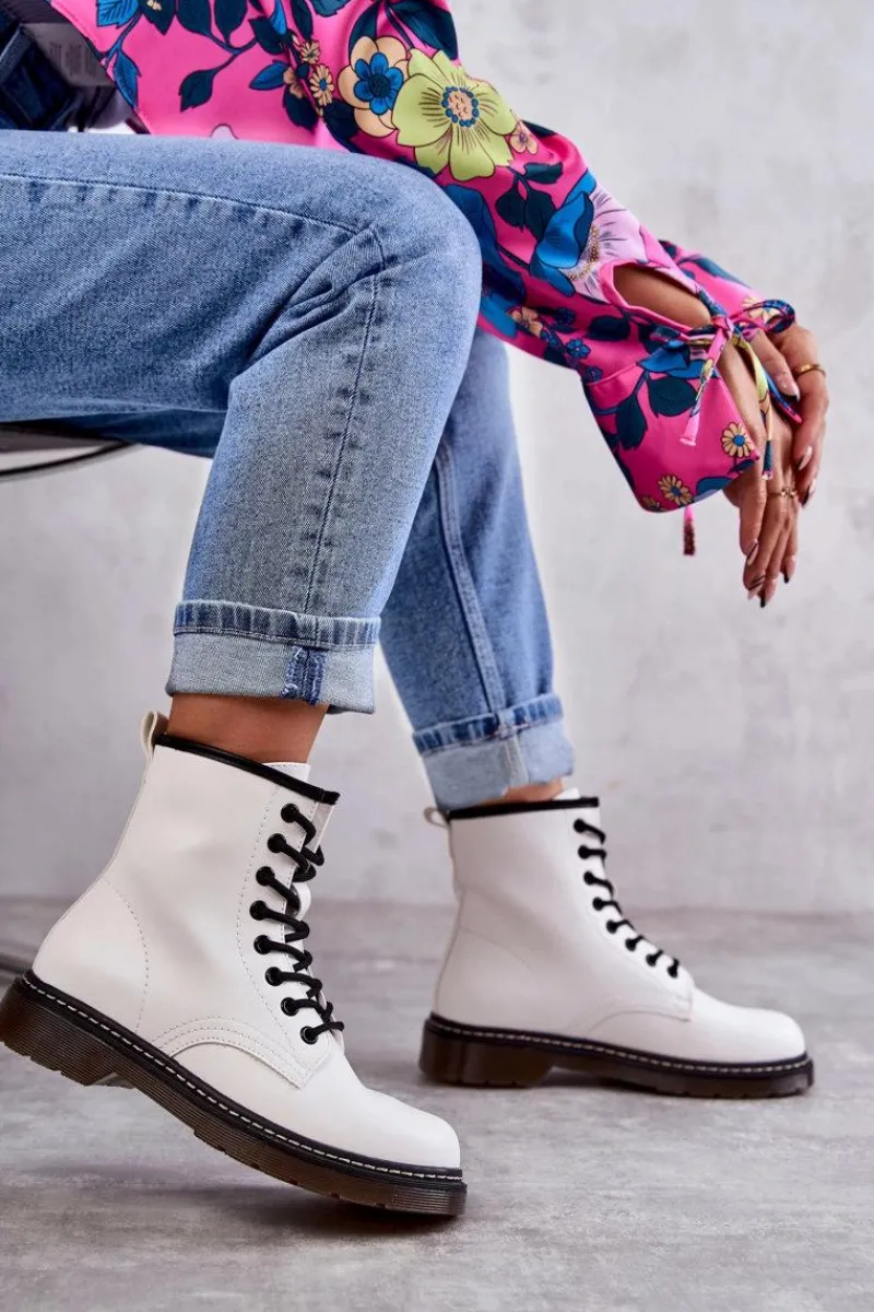 Sale Boto Damskie Botki Glany Wiązane Białe Lavita