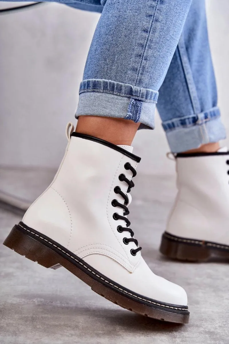 Sale Boto Damskie Botki Glany Wiązane Białe Lavita