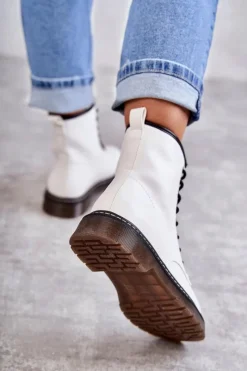 Sale Boto Damskie Botki Glany Wiązane Białe Lavita