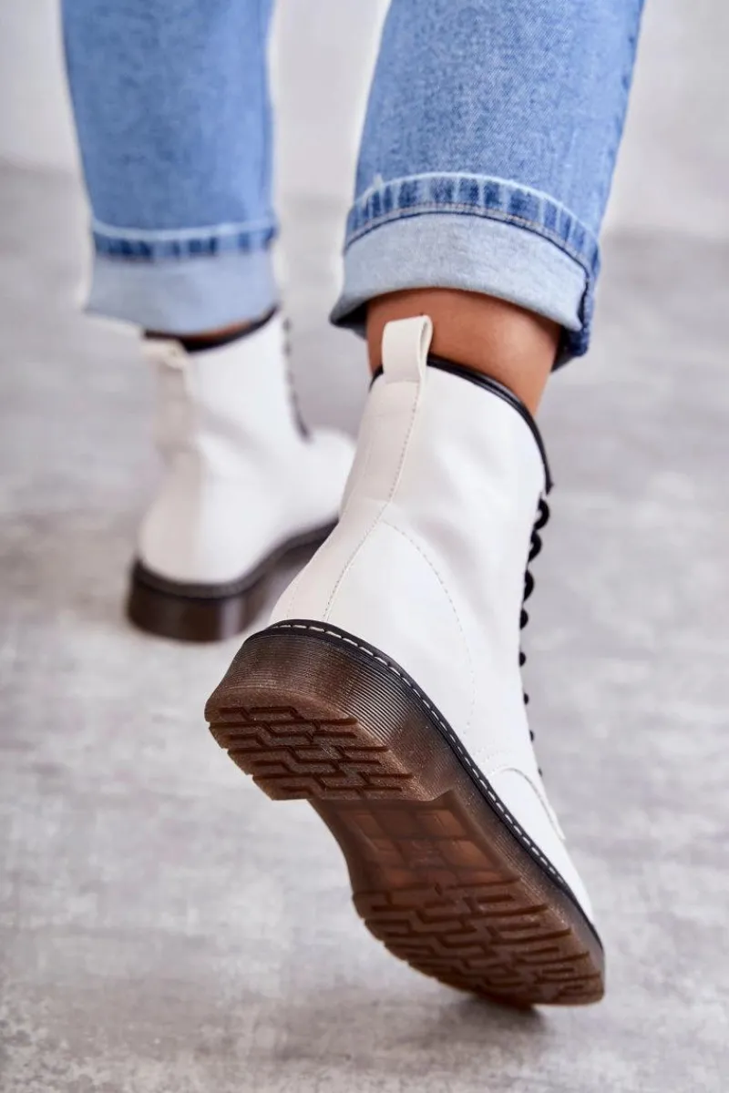 Sale Boto Damskie Botki Glany Wiązane Białe Lavita