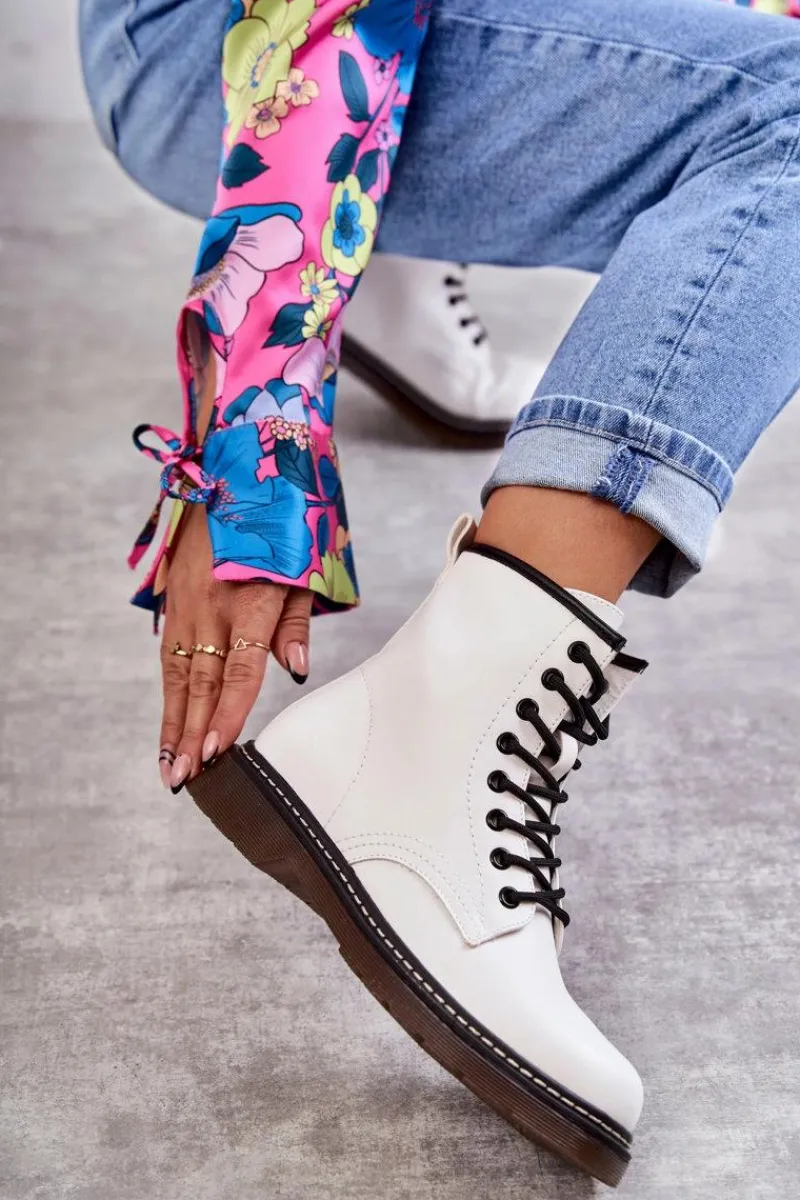 Sale Boto Damskie Botki Glany Wiązane Białe Lavita