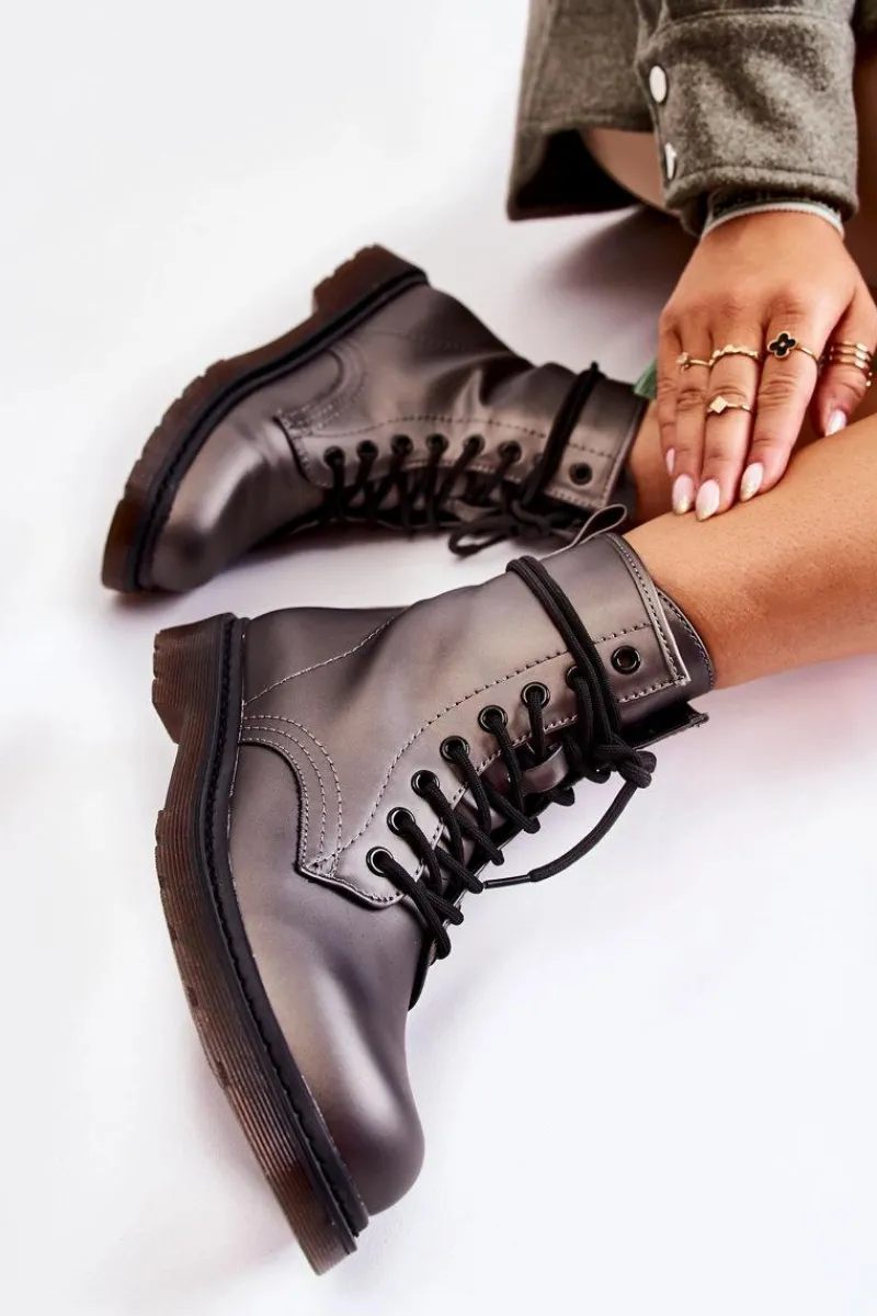 Botki Sznurowane|Botki Zimowe Damskie>Boto Damskie Botki Glany Wiązane Ciemnoszare Lavita