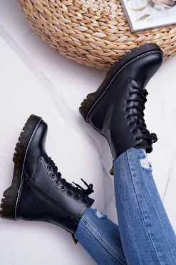 Outlet Damskie buty S.Barski Damskie Botki Glany Workery Czarne Barski 56-5