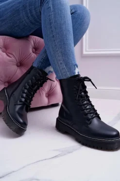 Outlet Damskie buty S.Barski Damskie Botki Glany Workery Czarne Barski 56-5