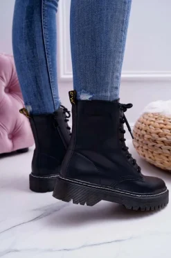 Outlet Damskie buty S.Barski Damskie Botki Glany Workery Czarne Barski 56-5