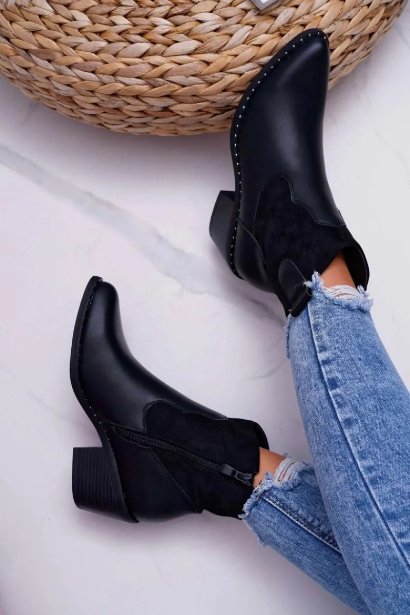 Botki Zimowe Damskie|Botki Na Obcasie>Damskie buty S.Barski Damskie Botki Kowbojki Czarne Barski 30-20