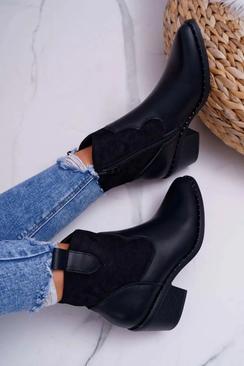 Botki Zimowe Damskie|Botki Na Obcasie>Damskie buty S.Barski Damskie Botki Kowbojki Czarne Barski 30-20