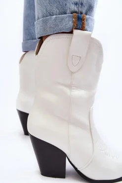 Online Damskie Botki Kowbojki Na Obcasie Białe Melaitia Damskie Botki Na Słupku|Botki Na Obcasie
