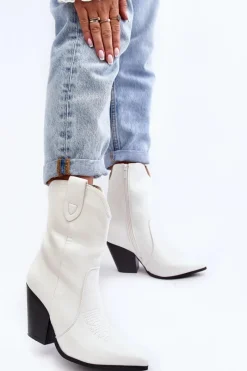 Online Damskie Botki Kowbojki Na Obcasie Białe Melaitia Damskie Botki Na Słupku|Botki Na Obcasie
