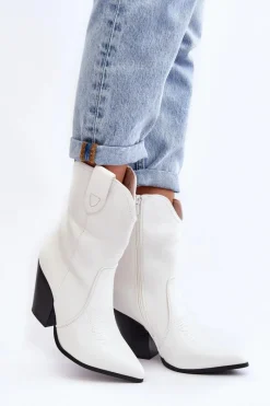Online Damskie Botki Kowbojki Na Obcasie Białe Melaitia Damskie Botki Na Słupku|Botki Na Obcasie