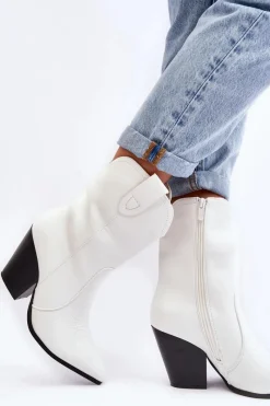 Online Damskie Botki Kowbojki Na Obcasie Białe Melaitia Damskie Botki Na Słupku|Botki Na Obcasie