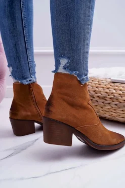 Discount Damskie Botki Kowbojki Zamszowe Camel Barski 1638 Damskie Botki Na Słupku|Botki Zimowe Damskie