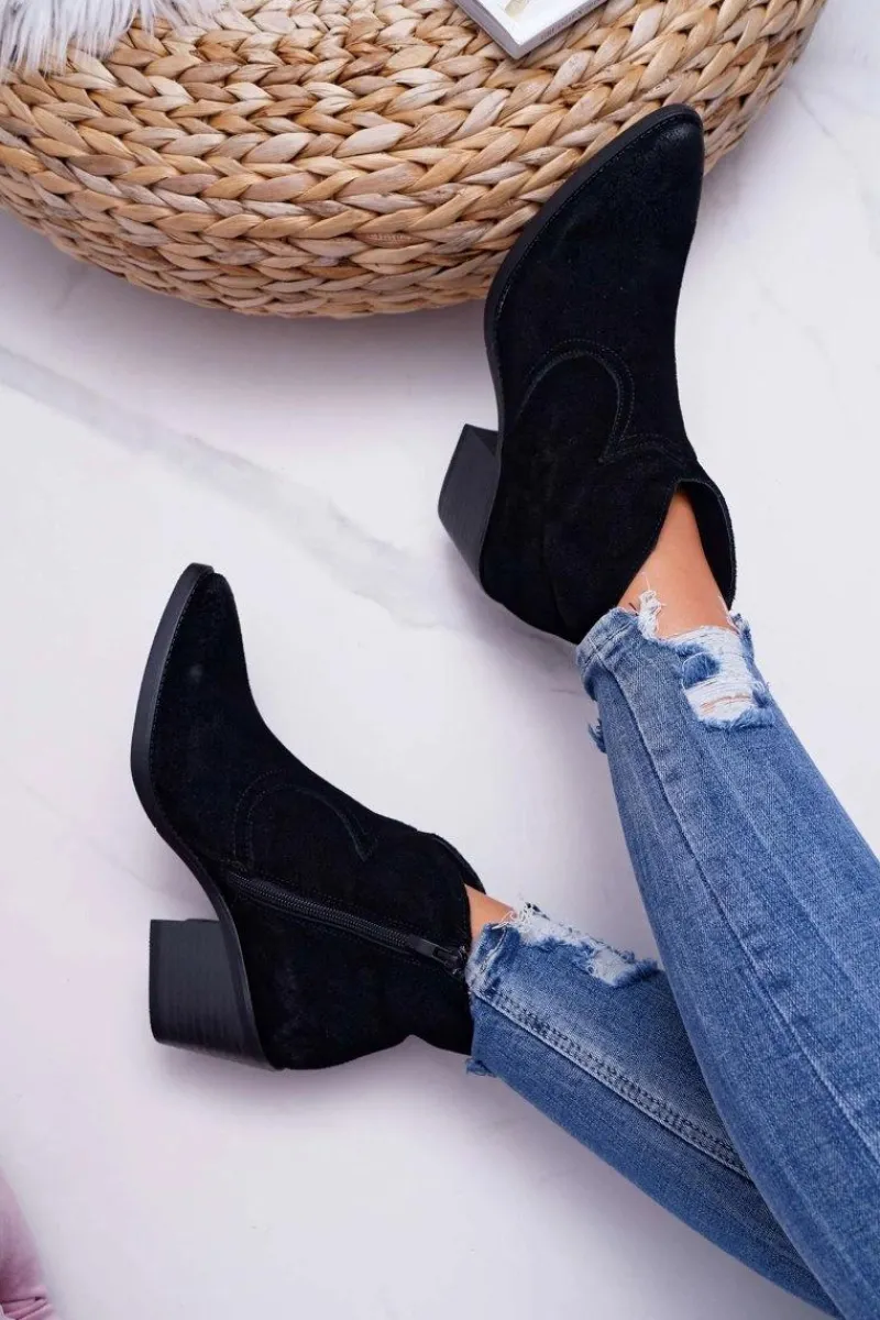 Damskie buty S.Barski Damskie Botki Kowbojki Zamszowe Czarne Barski 1638