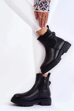 Outlet Damskie Botki La.Fi 250005B-PU Czarne Damskie Czarne Botki|Botki Zimowe Damskie