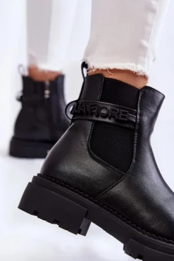 Outlet Damskie Botki La.Fi 250005B-PU Czarne Damskie Czarne Botki|Botki Zimowe Damskie