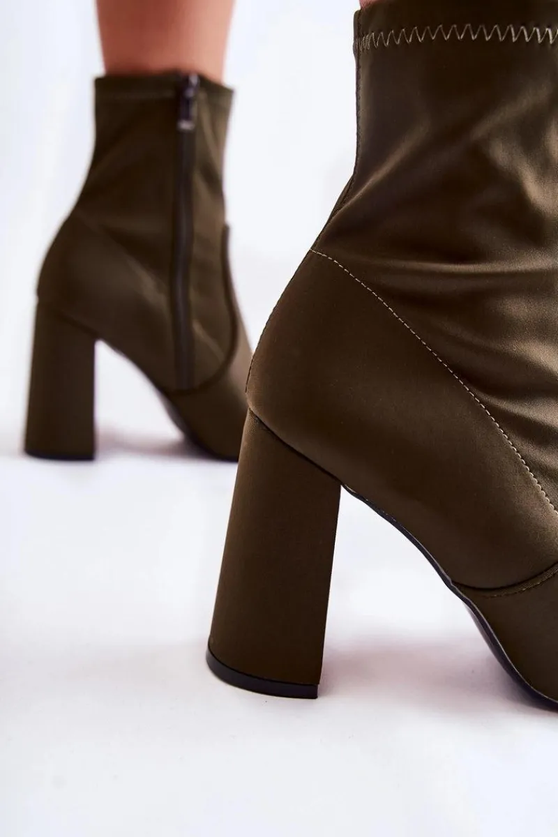 Discount Damskie Botki Materiałowe Na Obcasie Khaki Amile Damskie Botki Wiosenne|Botki Na Słupku