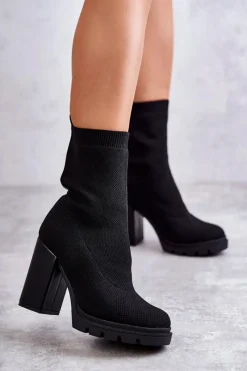 Botki Wiosenne|Botki Na Słupku>Boto Damskie Botki Materiałowe Czarne Louve