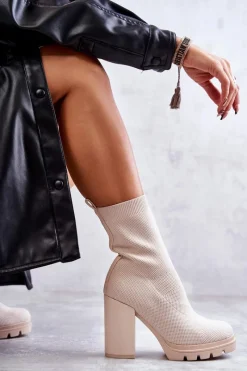 Hot Boto Damskie Botki Materiałowe Beżowe Louve