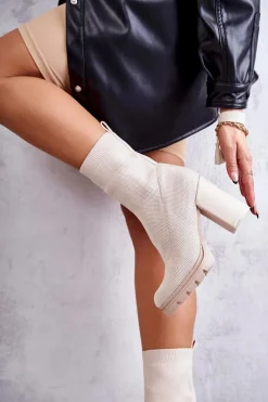 Hot Boto Damskie Botki Materiałowe Beżowe Louve