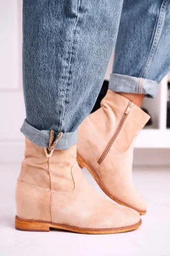 Botki Na Koturnie|Czarne Botki>Boto Damskie Botki Na Koturnie Zamszowe Beżowe Vanya