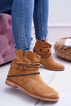Best Damskie Botki Na Koturnie A3705 Camel Lucky Damskie Botki Na Koturnie|Brązowe I Beżowe Botki