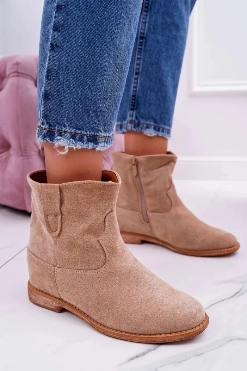 Outlet Damskie Botki Na Koturnie Beżowe Evana Damskie Botki Na Koturnie|Botki Zimowe Damskie