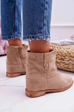 Outlet Damskie Botki Na Koturnie Beżowe Evana Damskie Botki Na Koturnie|Botki Zimowe Damskie